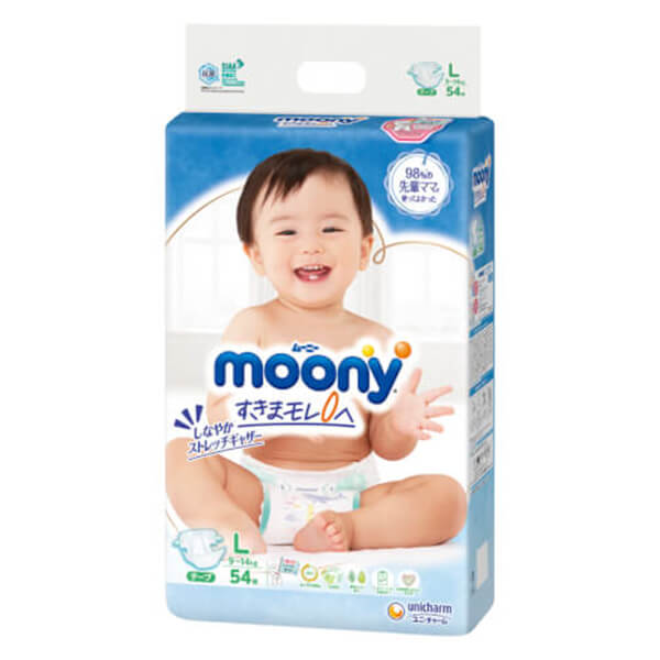 Bỉm moony blue plus pieces domestic Japanese paste enough size L54 (9-14kg)