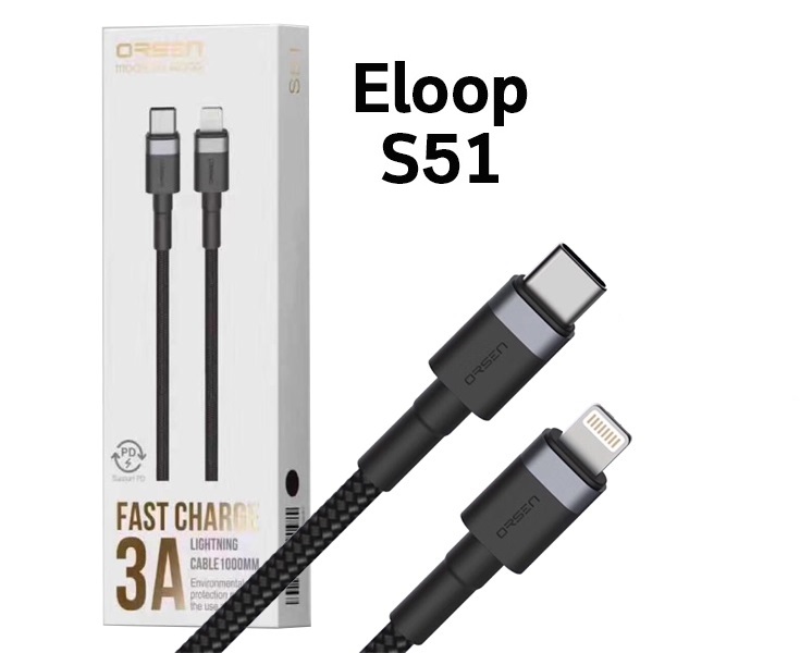 Cáp Sạc Iphone ELOOP S51 Type-C 3A to Lightning, Dài 1 mét - Hãng Phân Phối Chính Thức