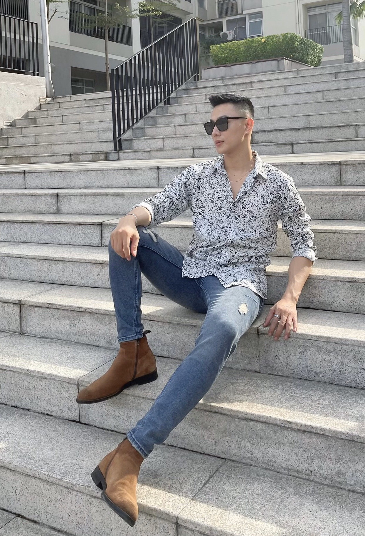 áo sơ mi lụa nam dài tay họa tiết S14