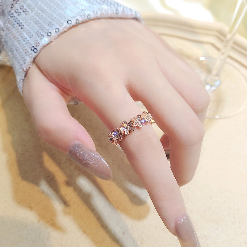 Nhẫn bạc nữ LAMY Stone Attach Chrysanthemum Ring 8044RG - Bạc cao cấp S925 ALE