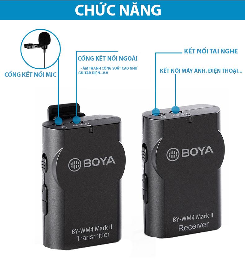 Micro không dây cài áo cho điện thoại, máy ảnh Boya BY-WM4 Mark II - WM4 Mark 2 - WM4 Thế hệ thứ 2