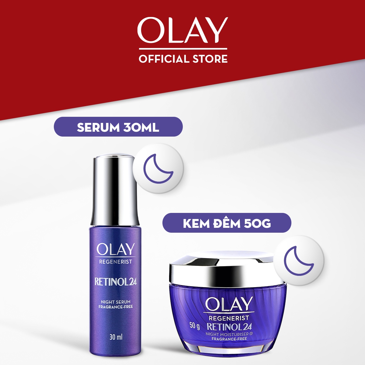 Combo 2: Kem Dưỡng Ẩm Ban Đêm + Serum OLAY RETINOL24 Giúp Trẻ Hóa Da & Mờ Nếp Nhăn 50G + 30ML