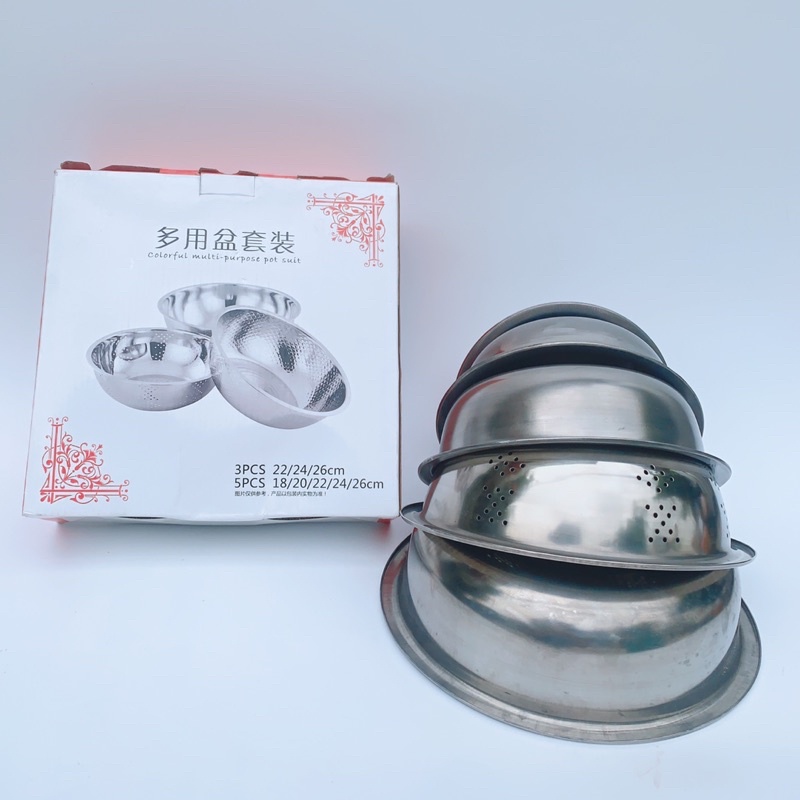 Bộ 5 rổ chậu inox cao cấp rửa rau