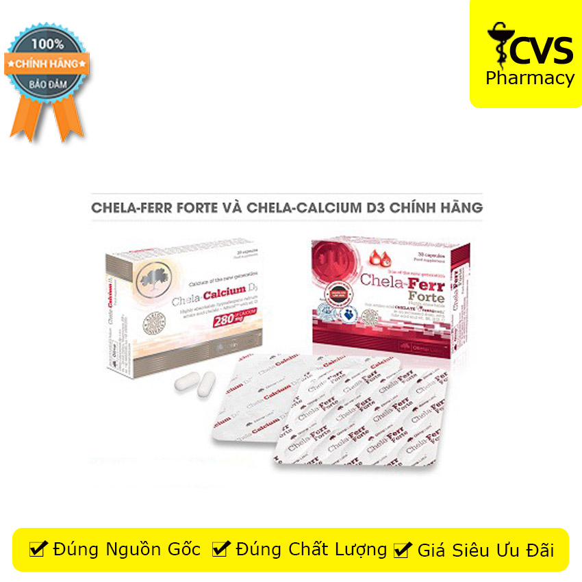 Bộ đôi chela ferr forte - calcium d3- bổ sung sắt, canxi giúp xương chắc khỏe cho mẹ bầu hộp 30 viên