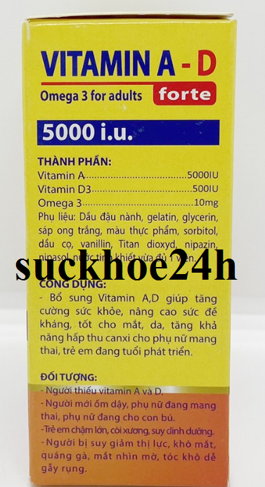 Viên Uống Bổ Sung Vitamin A D, Omega 3 tăng cường sức khỏe, nâng cao đề kháng, tốt cho mắt, da - Hộp 100 viên