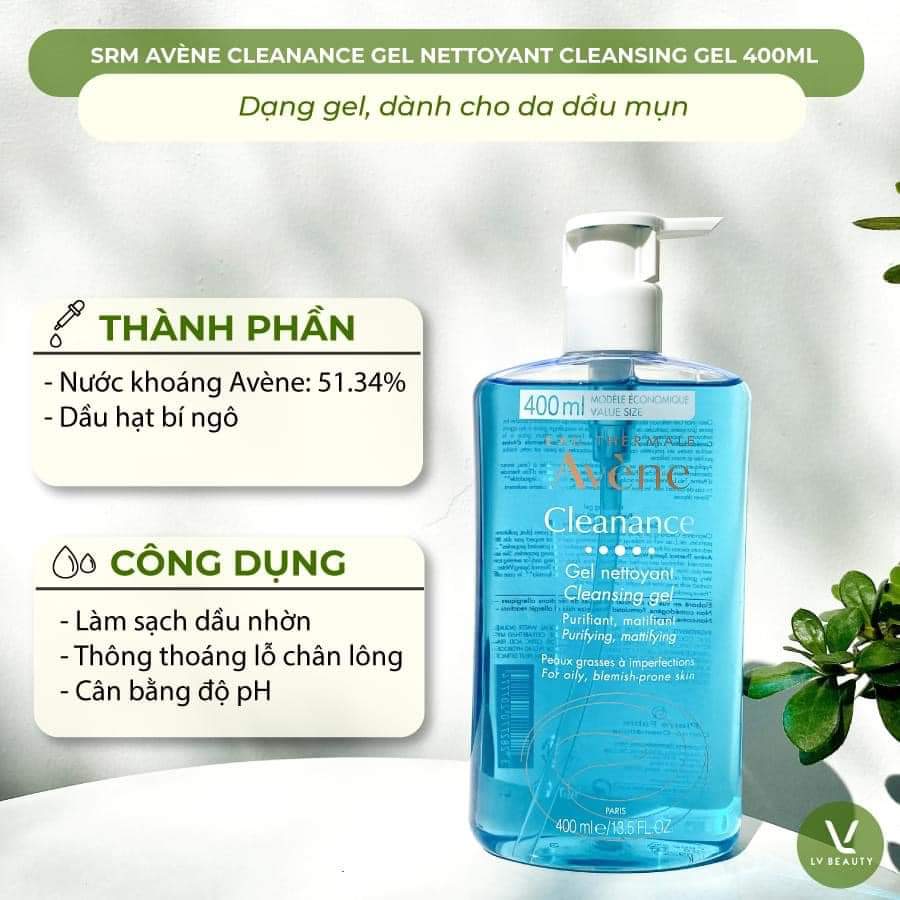 Sữa rửa mặt avene cleanance cleansing da dầu mụn gel
