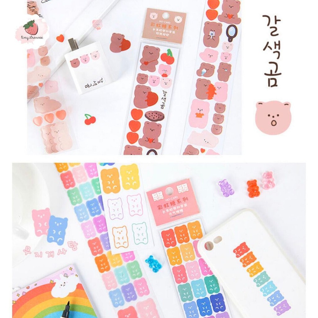 Set 2 dải sticker Hàn hình gấu mập
