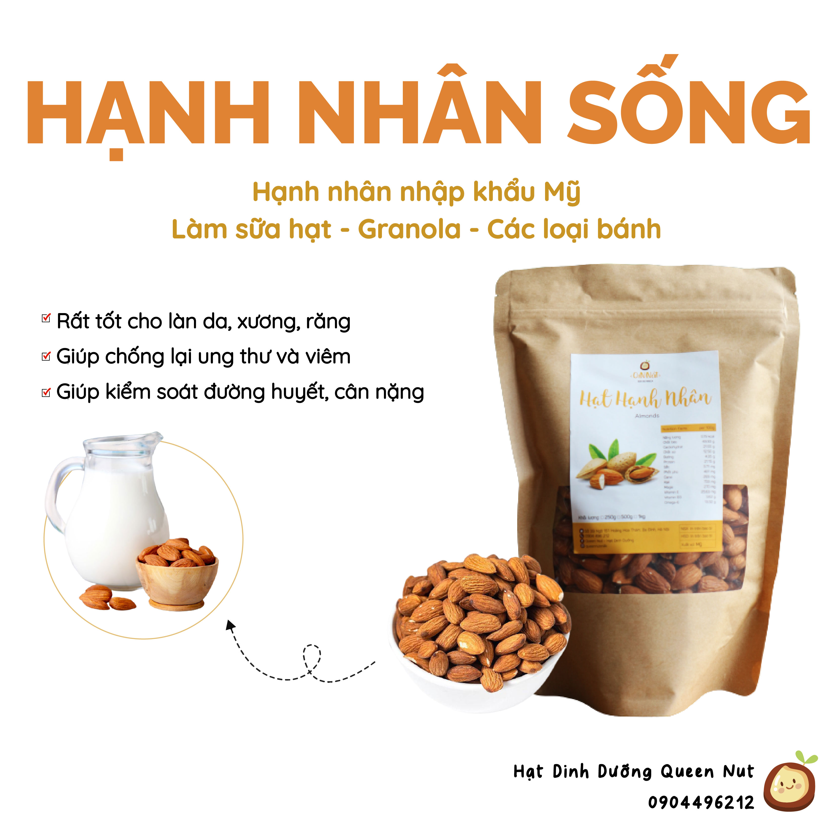Hạnh nhân mỹ sống 500g làm sữa hạt / làm granola - tặng sổ tay công thức sữa hạt