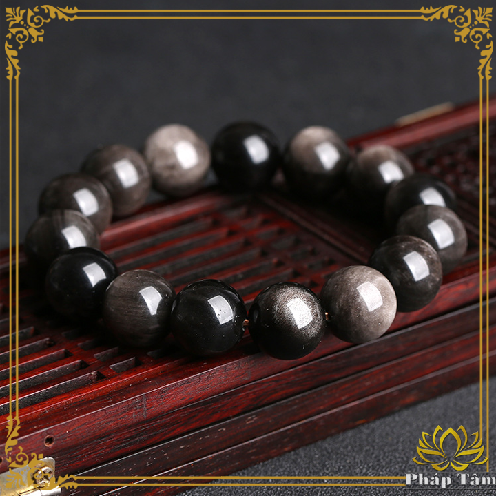 Vòng Tay Đá Núi Lửa Obsidian Xám Khói Cao Cấp -  Pháp Tâm