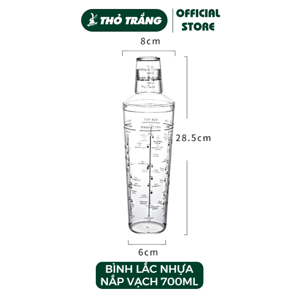 Bình lắc Shaker pha chế nhựa chia vạch và inox (350ml 500ml 700ml 1000ml)