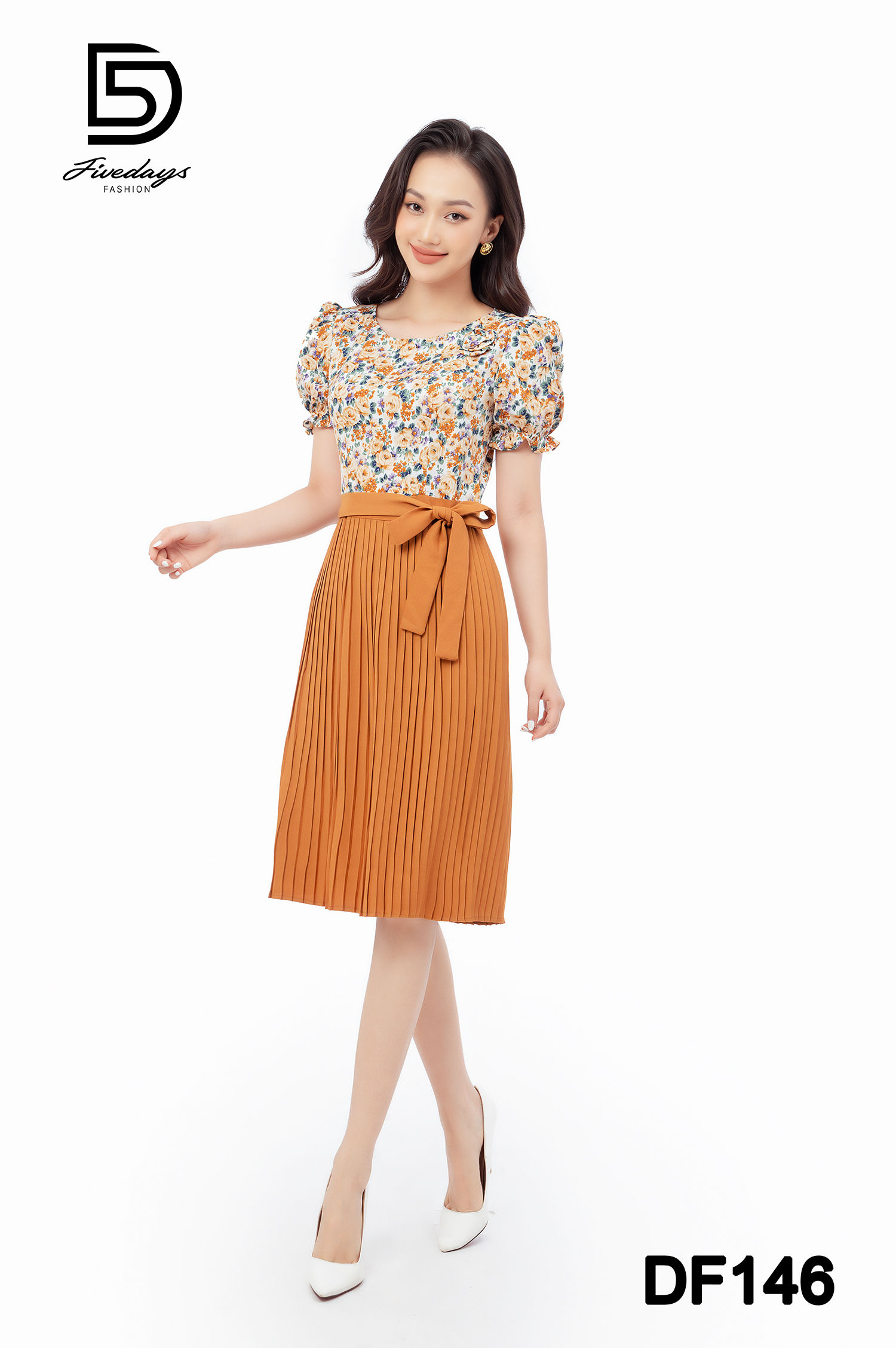 Đầm hoa phối thân trên dập ly FIVEDAYS