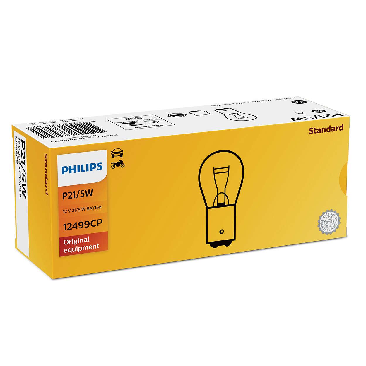 Philips Halogen P21/5W 12499CP - 12V/5W - 2 tim- Hộp 10 bóng (Đèn thắng...)