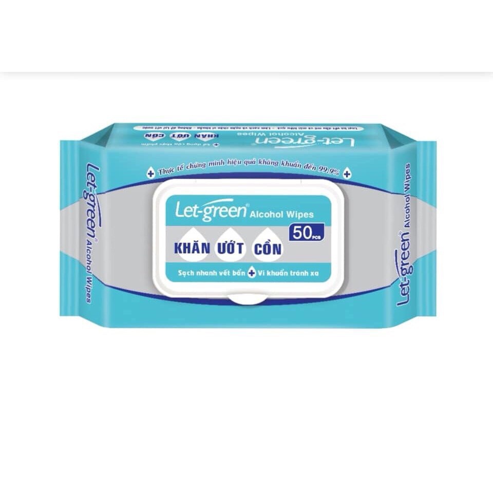 [Hoàn Tiền 10%] KHĂN ƯỚT CỒN LET-GREEN 50 MIẾNG