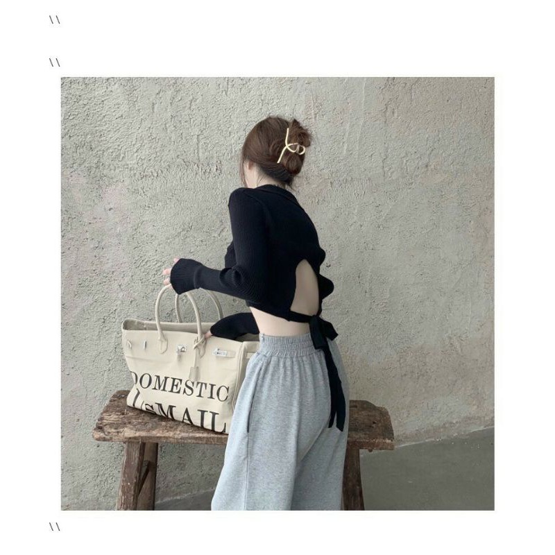 [HCM]ÁO CROP CỔ BẺ BUỘC NƠ tay dài