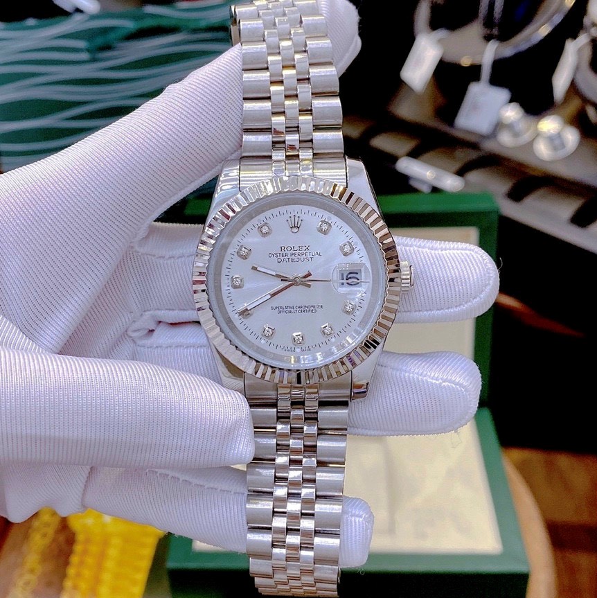 [HCM]Đồng Hồ Rolex Nam Dây Bạc Mặt Khía Trắng 41mm