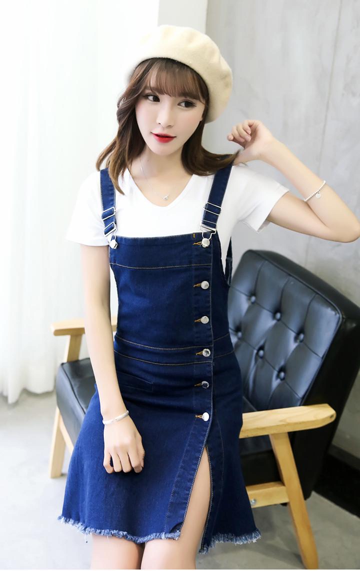 [HCM]Đầm Yếm Jean Nữ Nút Dọc Thời Trang