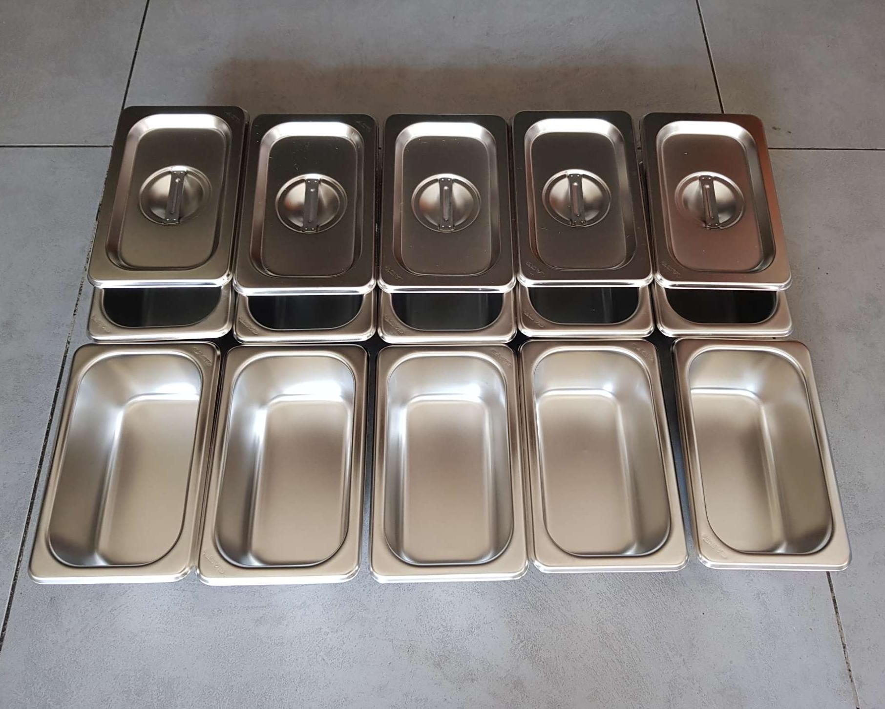 khay inox đựng thạch trà sữa 1/9 cao 65 (combo 10 bộ)