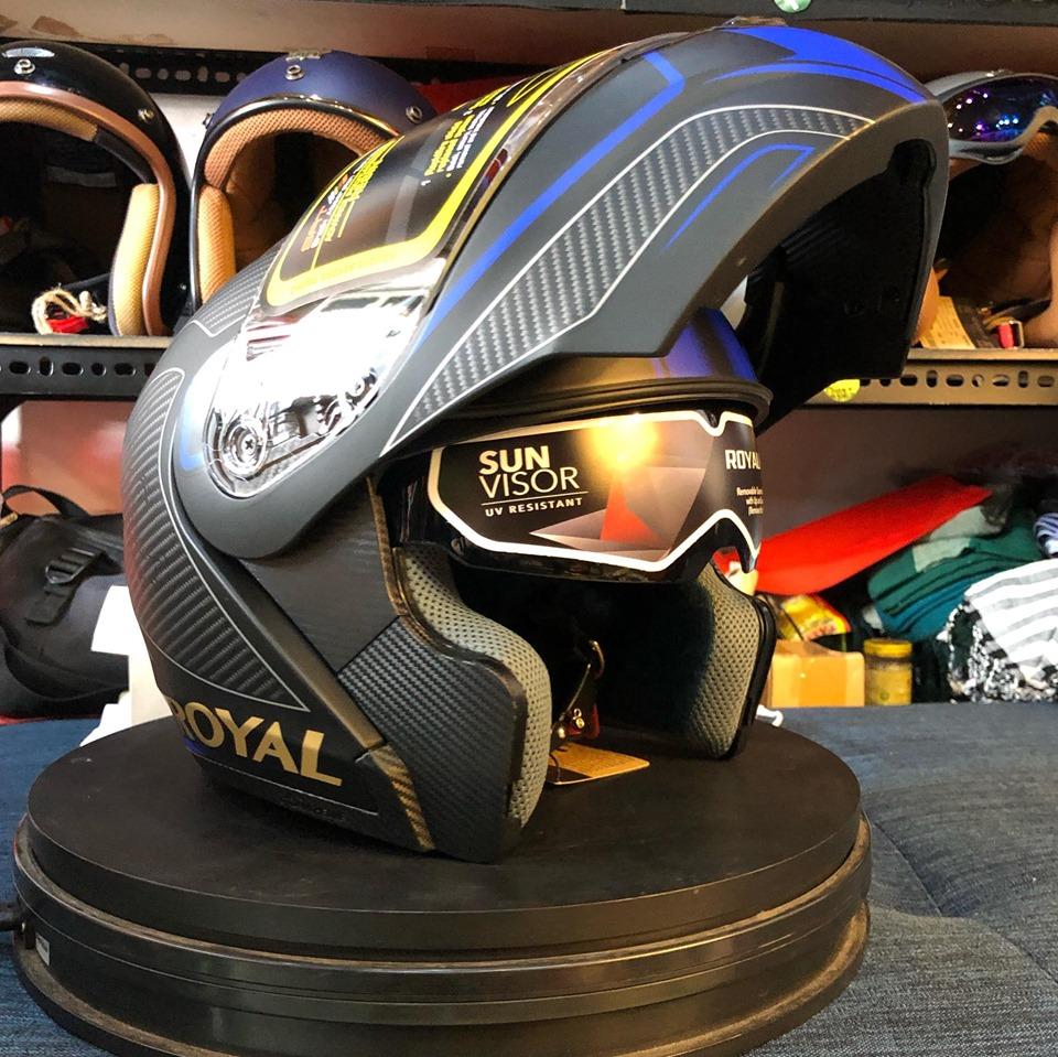 [HCM]Mũ bảo hiểm royal 179 lật hàm 2 kính tem màu xanh