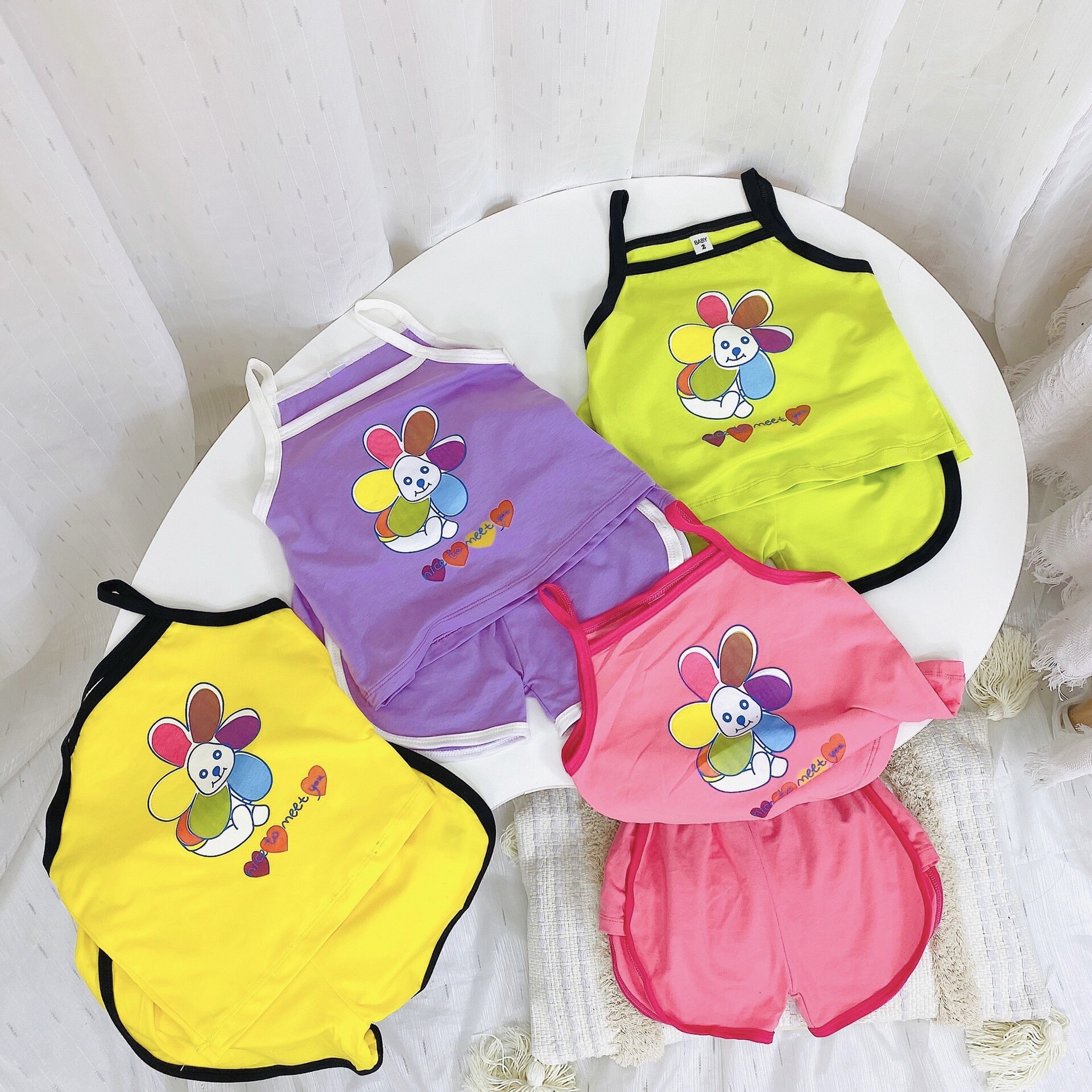Bộ 2 dây bé gái in hình hoa chibi siêu dễ thương đáng yêu