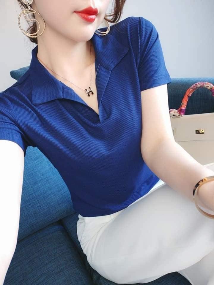Áo thun nữ cổ trụ vải bo gân thiết kế thời trang dễ phối đồ cực xinh đi chơi đi cafe đều hợp