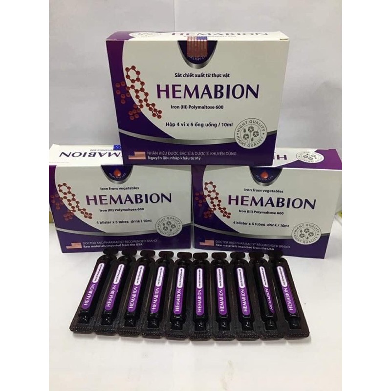 Hemabion bổ sung sắt hiệu quả chính hãng hộp 20 ống