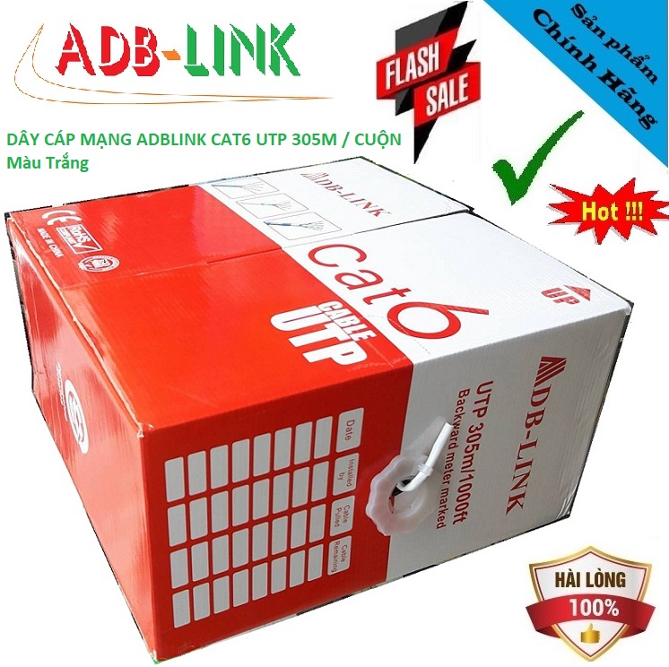 Cuộn Dây Cáp Mang ADB Link Cat6 UTP 305M Cuộn Màu Trắng