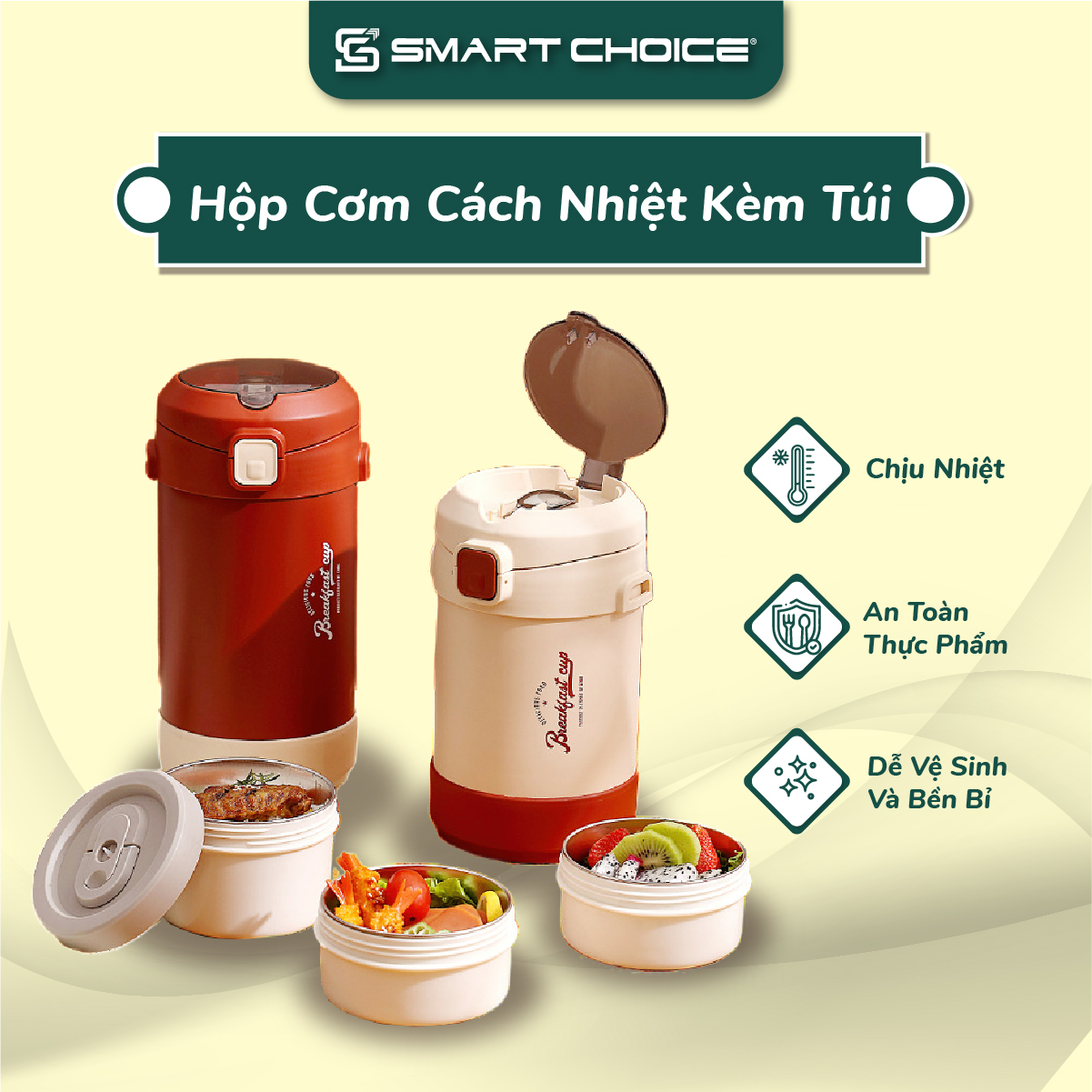 Hộp cơm giữ nhiệt smartchoice scg-pk134, hộp đựng cơm giữ nhiệt inox 304, hộp cơm văn phòng kèm túi an toàn thực phẩm