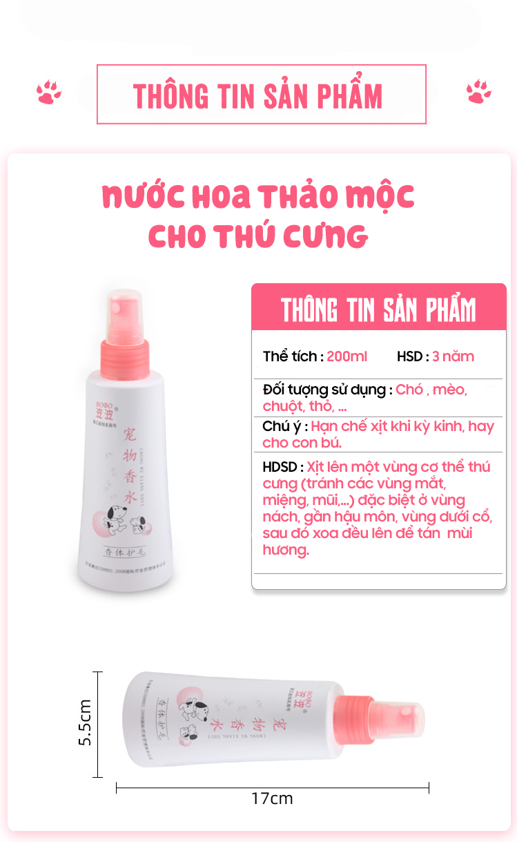 NƯỚC HOA DÀNH CHO CHÓ MÈO - 200ML