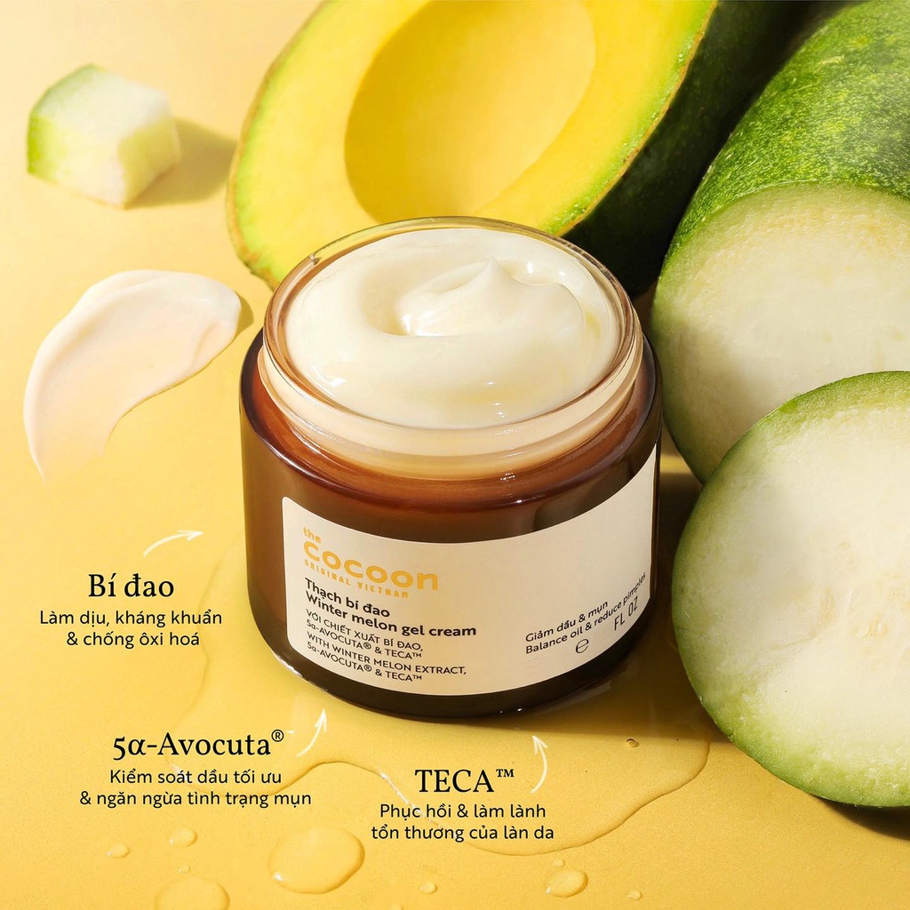 Thạch Bí Đao cocoon cấp ẩm và ngừa mụn 30ml - 100ml