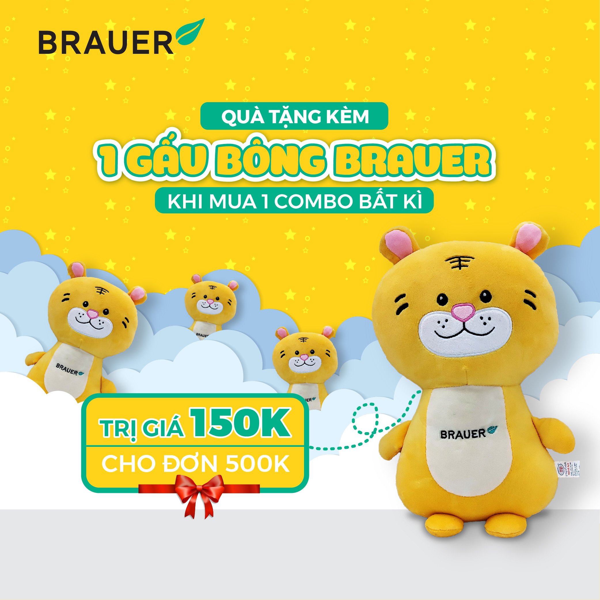 Quà tặng kèm (GẤU BÔNG BẢUER GIÁ 150K) 35*25cm