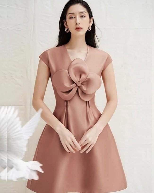 đầm xòe dự tiệc cổ tim đính hoa lớn