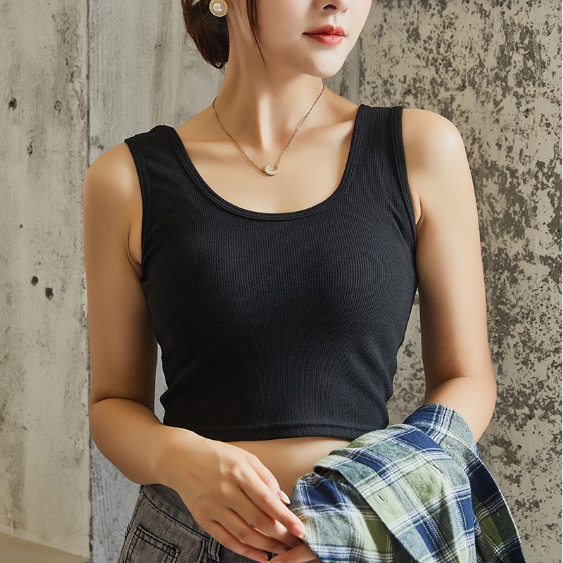 Áo croptop nữ ôm body cổ chữ U co dãn