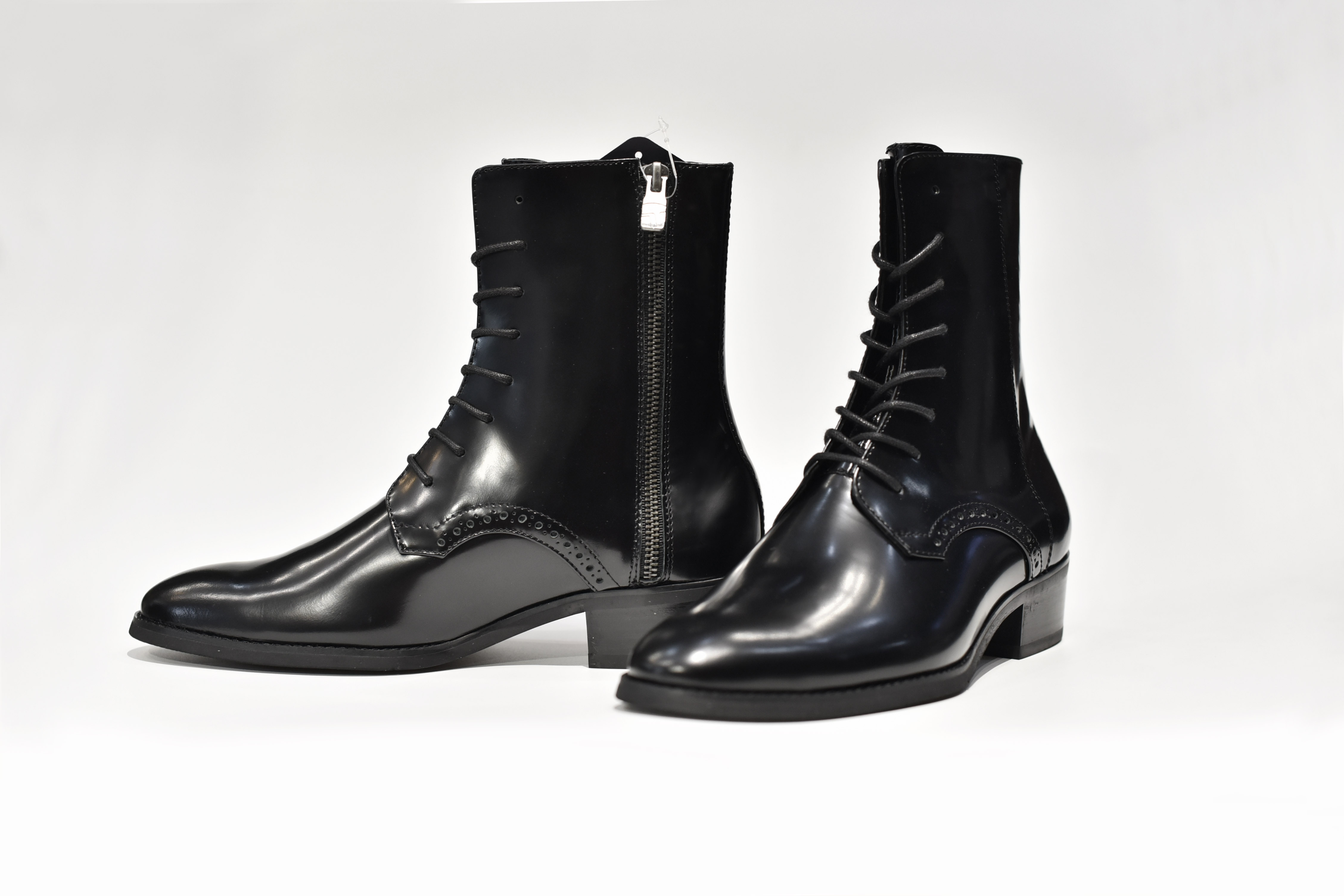 [TATHANIUM Footwear] Giày zip boot cột dây màu đen da bò patent