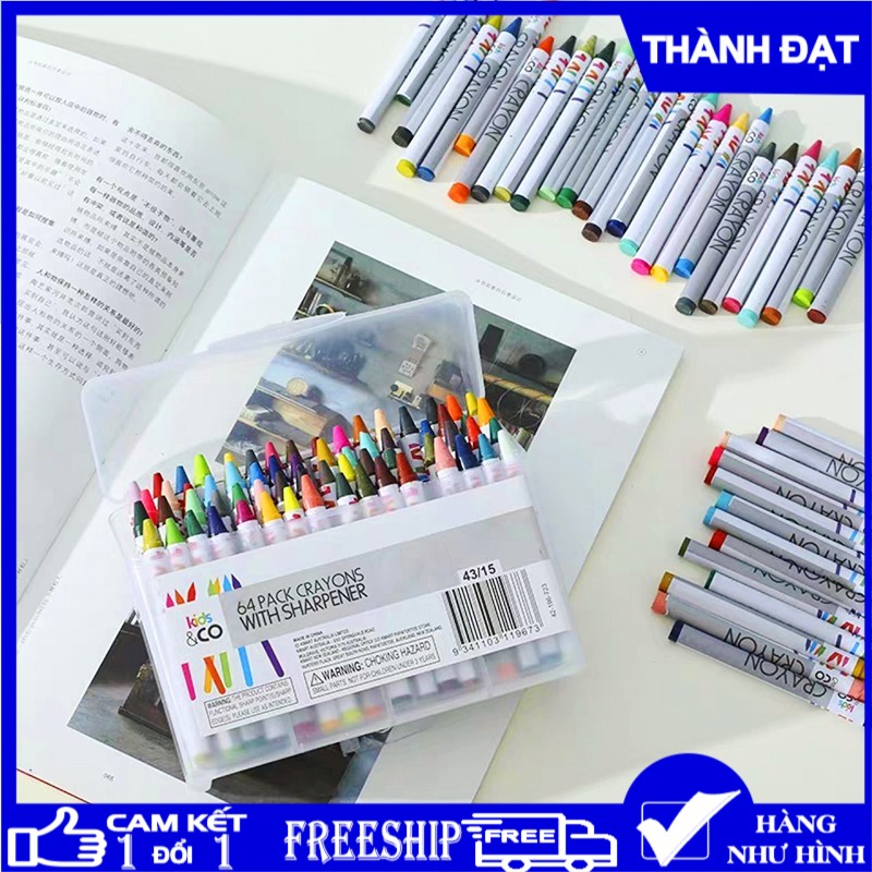 [ BAO HÀNH 1 ĐỔI 1 ] Bộ Bút Sáp Màu 64 Chi Tiết Cho Bé Thỏa Sức Sáng Tạo, Bút Sáp Tô Màu Hữu Cơ Không Chất độc Hại , Không Bám Màu Trên Tay An Toàn Cho Bé