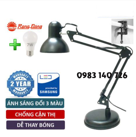 Đèn học kẹp bàn làm việc đọc sách Pixar, bóng LED đổi 3 màu 5W 7W 9W Rạng Đông / Điện Quang, 2 cỡ kích thước