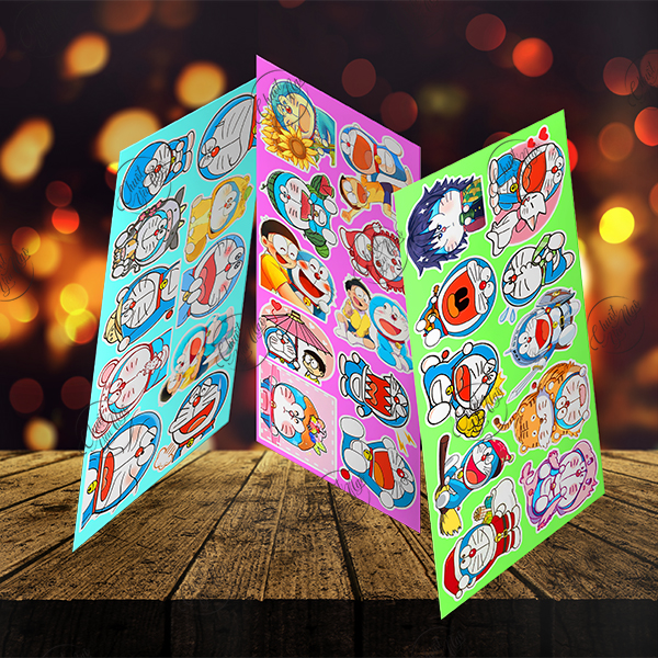 Combo 100 sticker hình dán decal chống nước chủ đề mèo máy Đô rê mon Doraemon phim hoạt hình