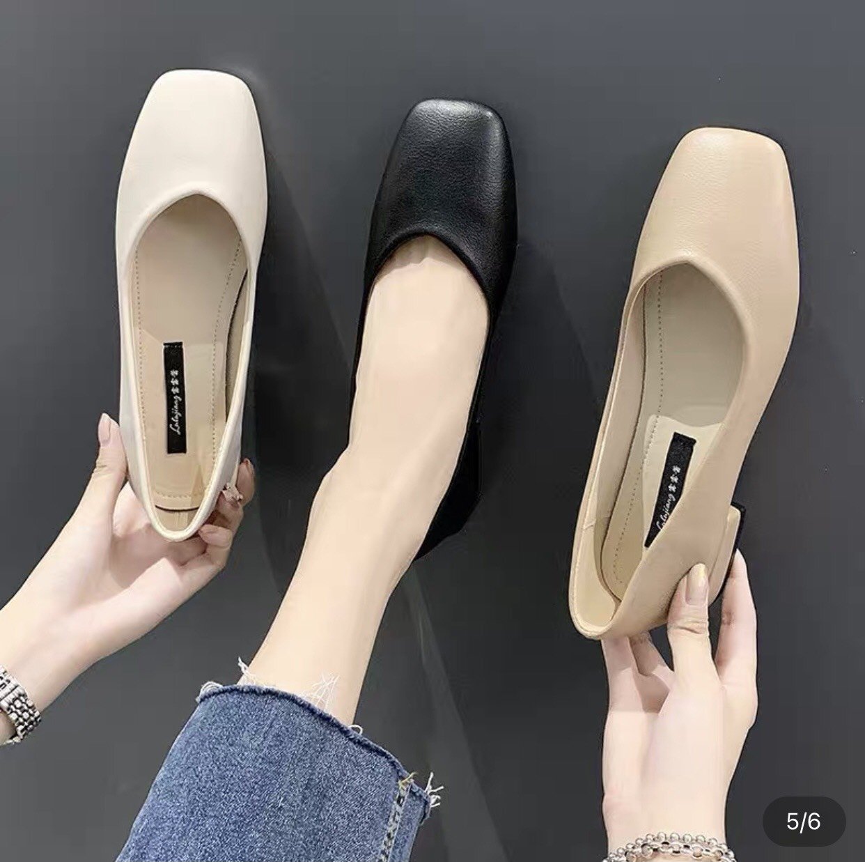 Giày Nữ 2P Mũi Vuông Kiểu Dáng Hàn Quốc mã c3