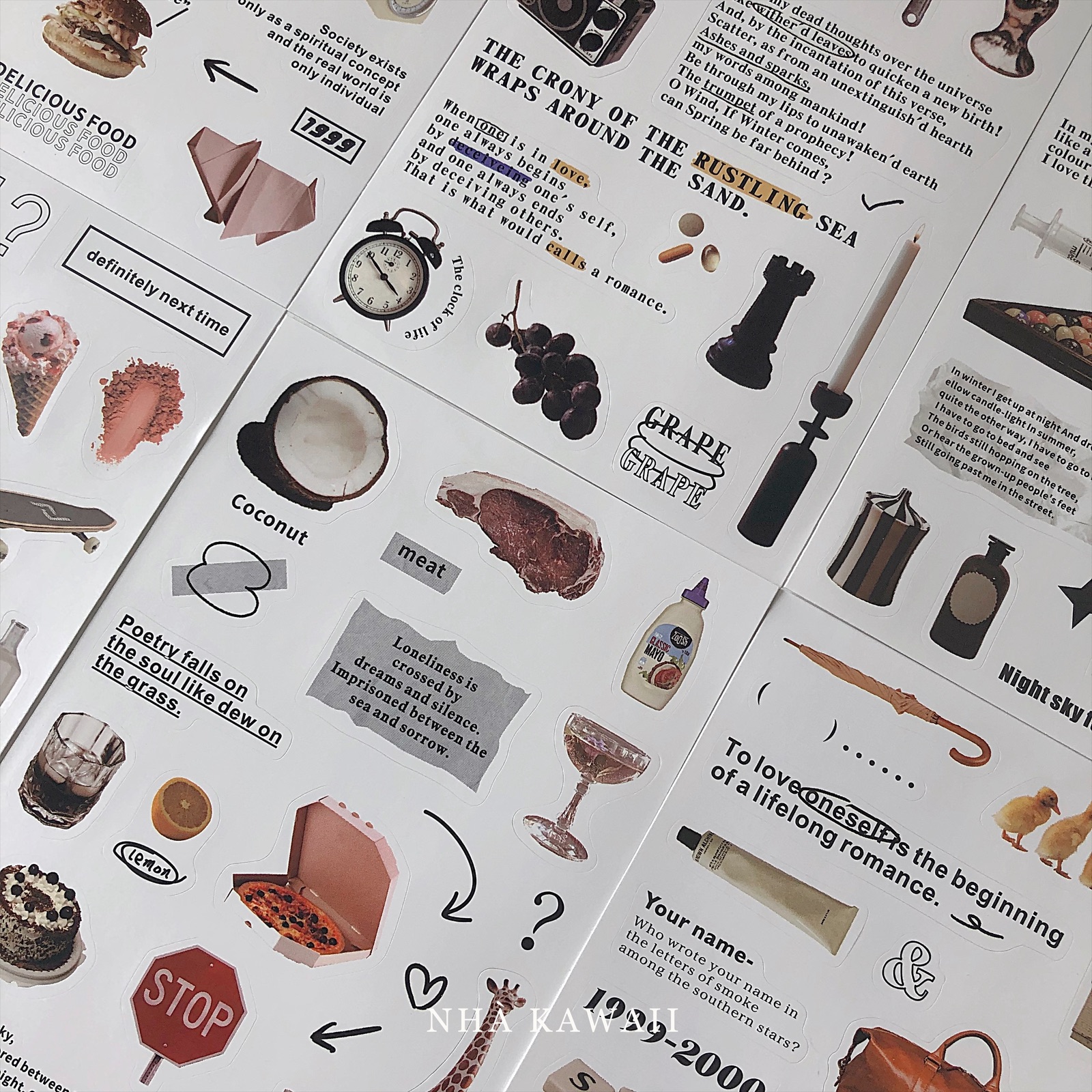 Set 2 tấm sticker Retro cắt sẵn, trang trí bullet journal