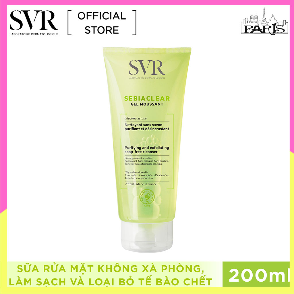 Facial Cleanser SVR sebiaclear gel moussant gel 200ml, facial Cleanser oily skin acne SVR sebiaclear gel moussant gel 200ml-the Paris