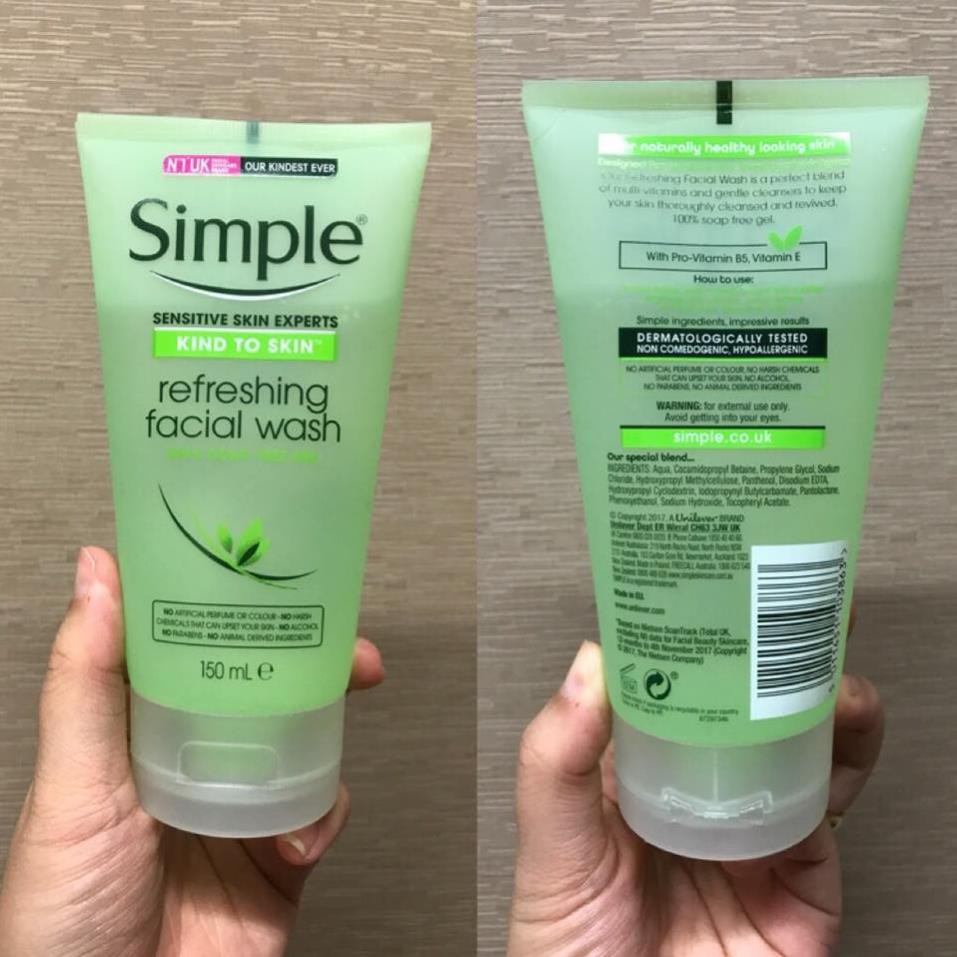 Sữa Rửa Mặt Simple Gel Kind To Skin Refreshing Facial Wash Gel 150ml | Sữa rửa mặt simple gel kind to skin 150ml [SALE BANH NÓC]
