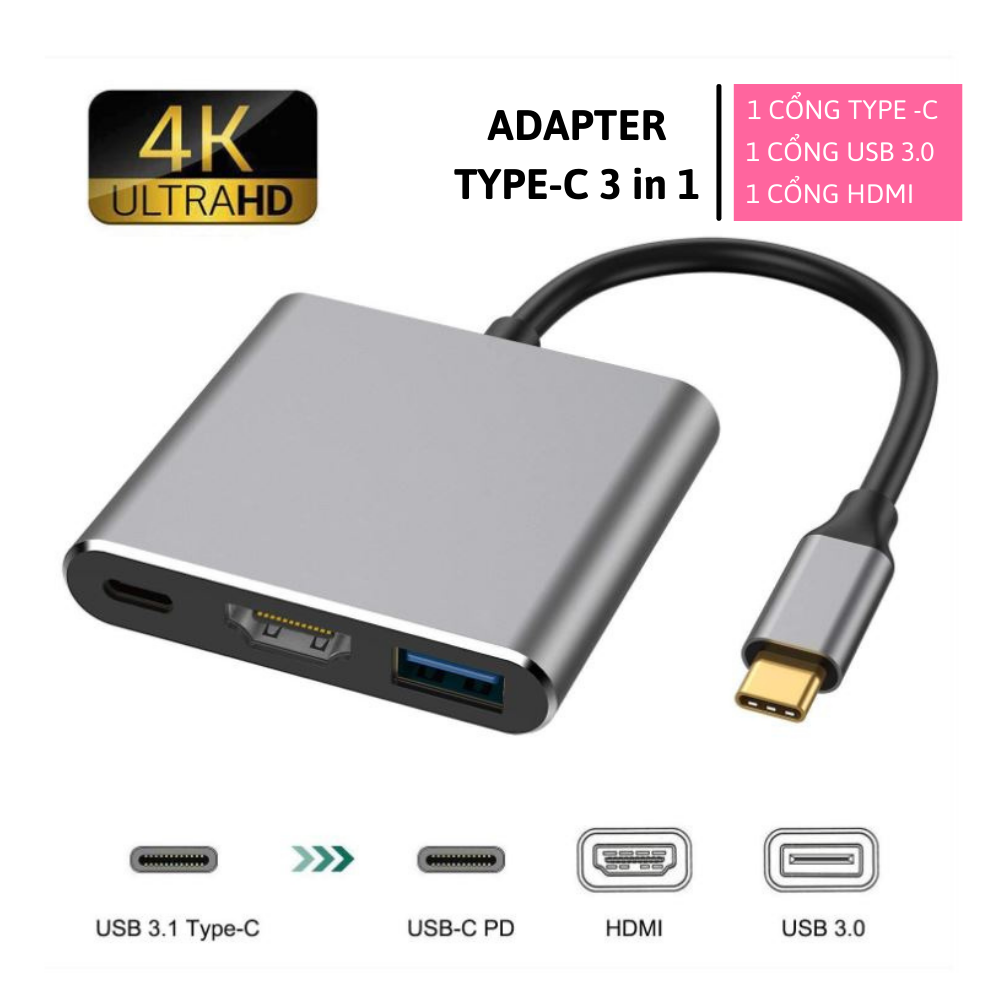 HUB USB C TO HDMI , USB ,PD 100W 3 IN 1 HỖ TRỢ SAM.SUNG DEX