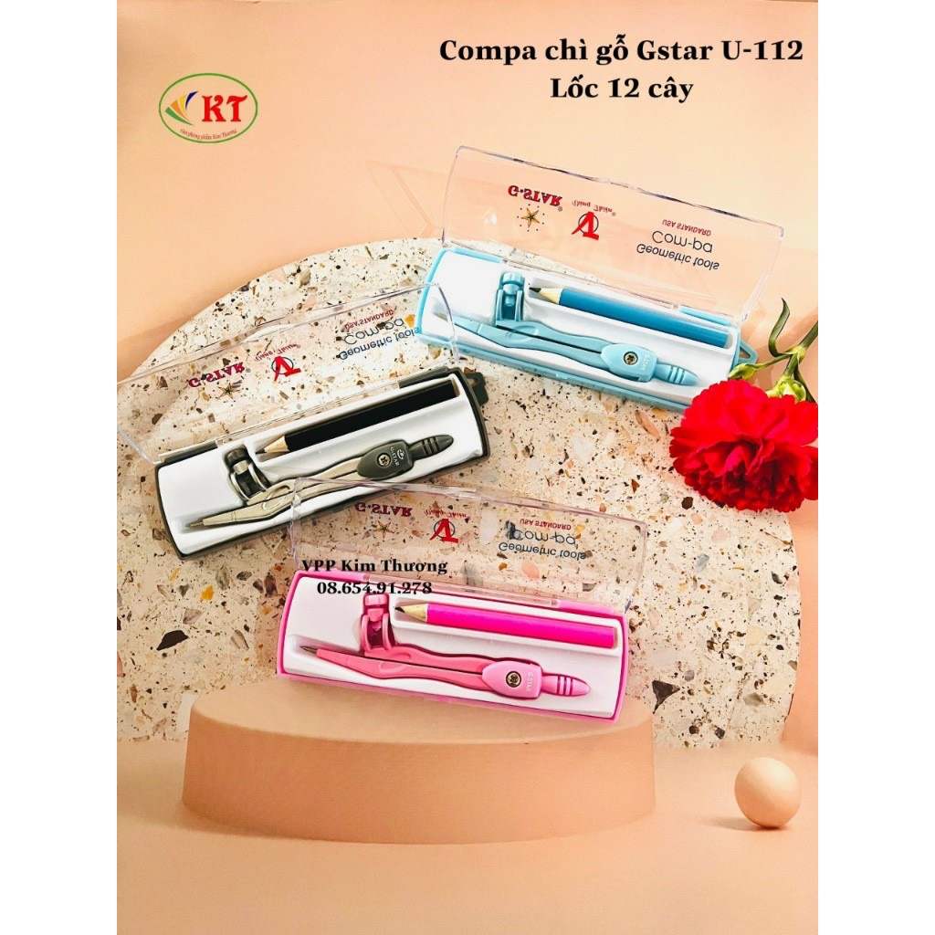 Gstar U-112 Wooden Pencil Compass, Blue, Pink, Silver