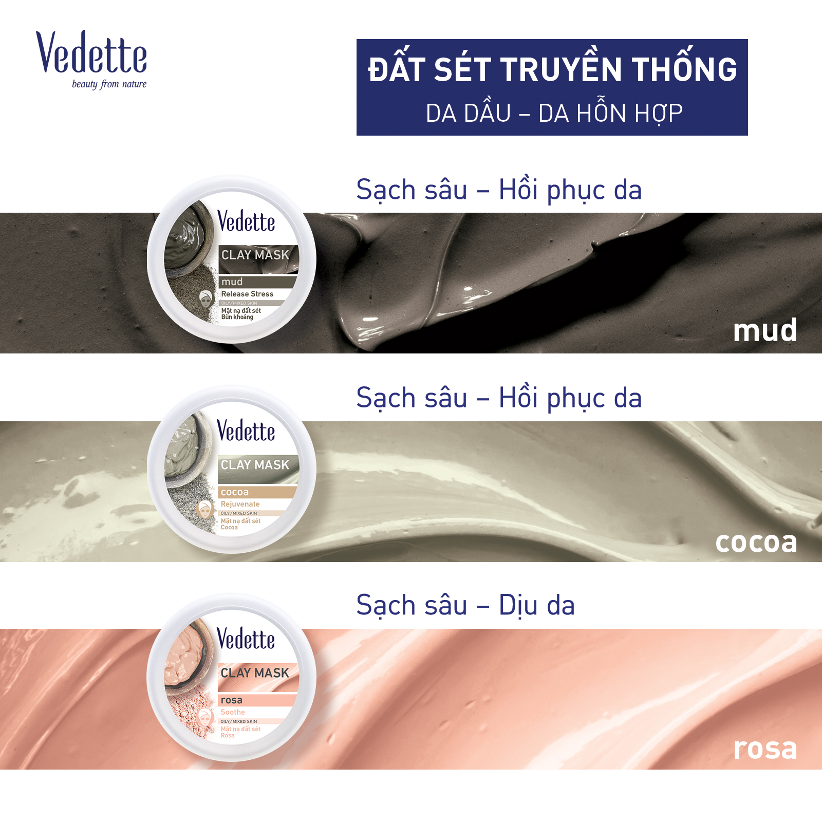 Mặt Nạ Đất Sét Bùn 145g VEDETTE - THANH LỌC & HỒI PHỤC DA (TPM159)