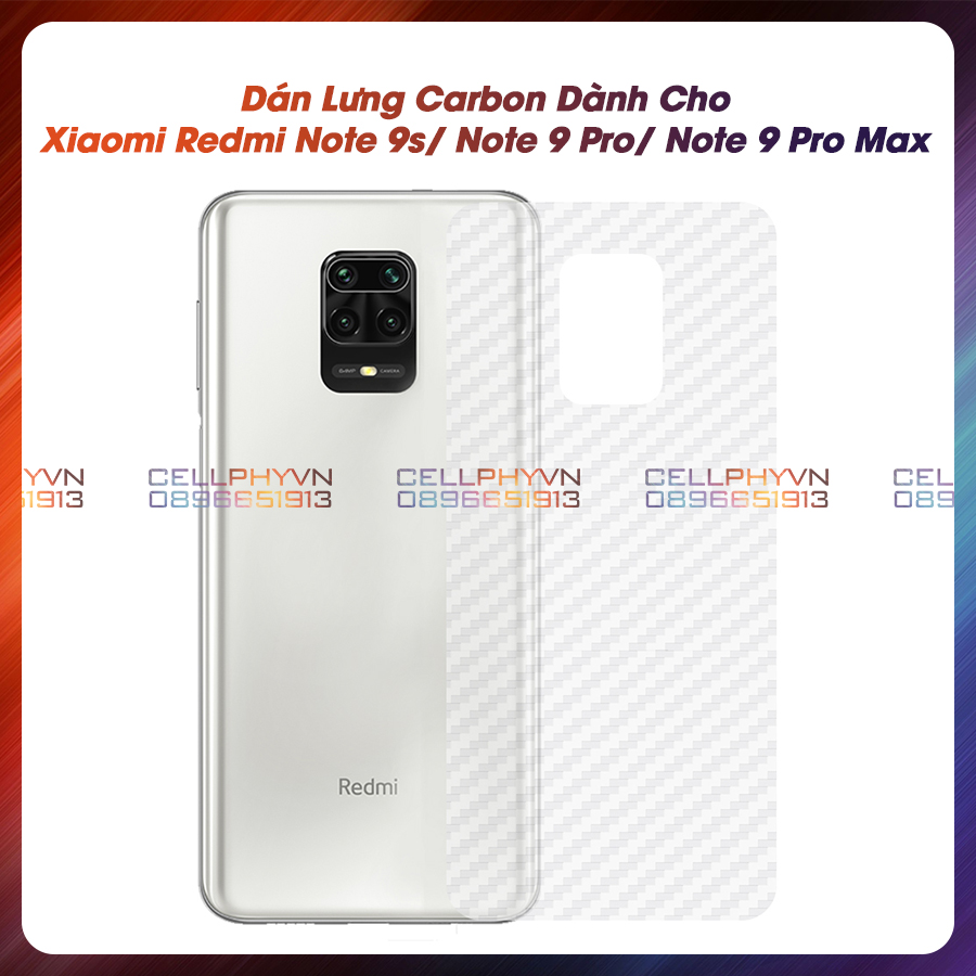 Miếng dán lưng cacbon Dành Cho  Xiaomi Redmi Note 9S / Note 9 Pro / Note 9 Pro Max