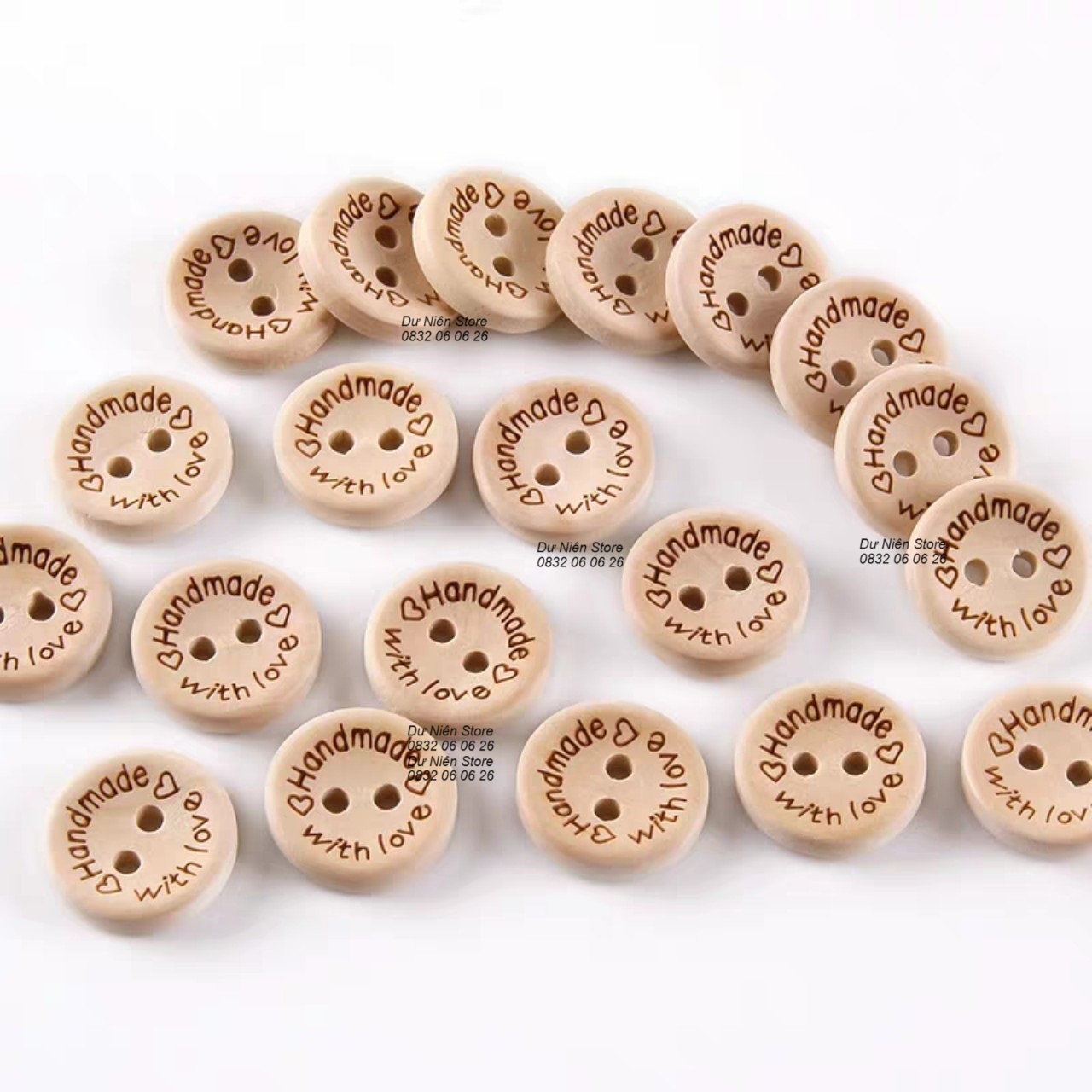 Nút Gỗ 15mm Khắc Handmade Trang Trí Gói 20, 50 Nút.