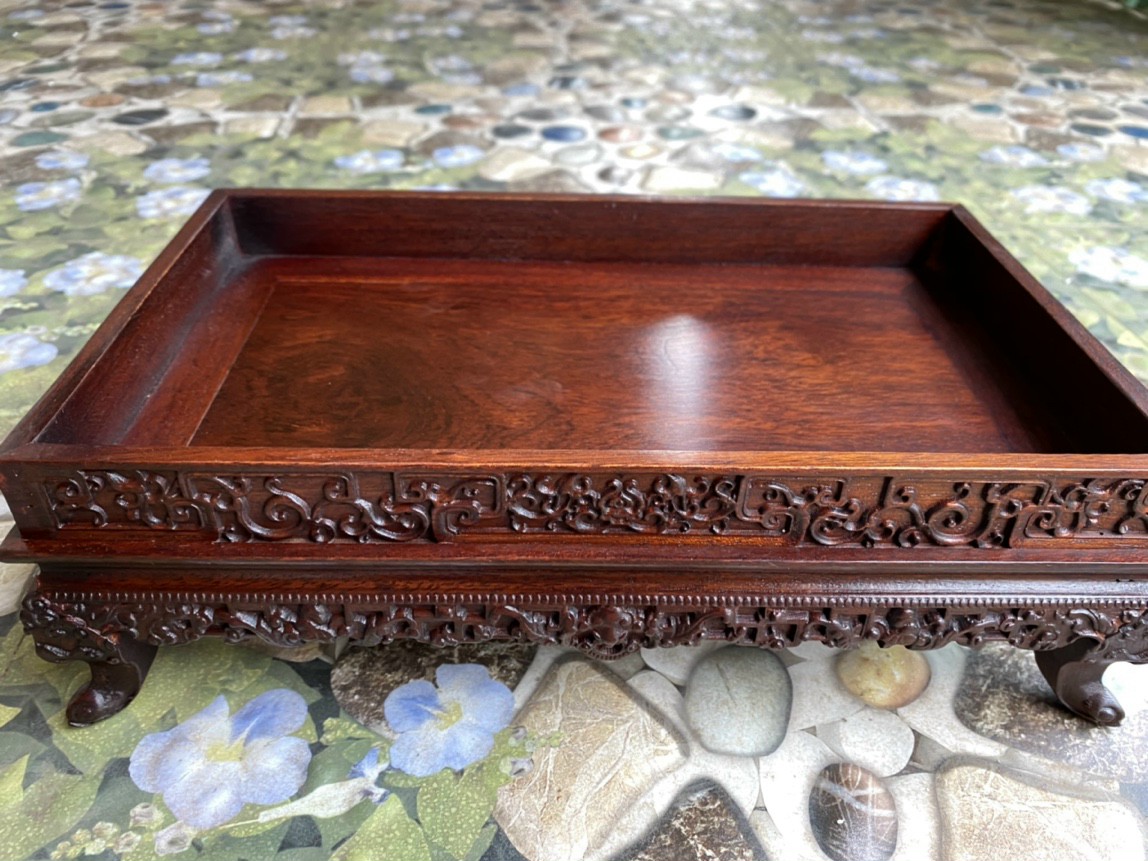 khay trà chân quỳ gỗ gụ