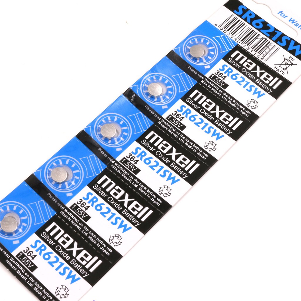 Vỉ 5 viên Pin đồng hồ Maxell SR621SW SR621 621 364  chính hãng Japan