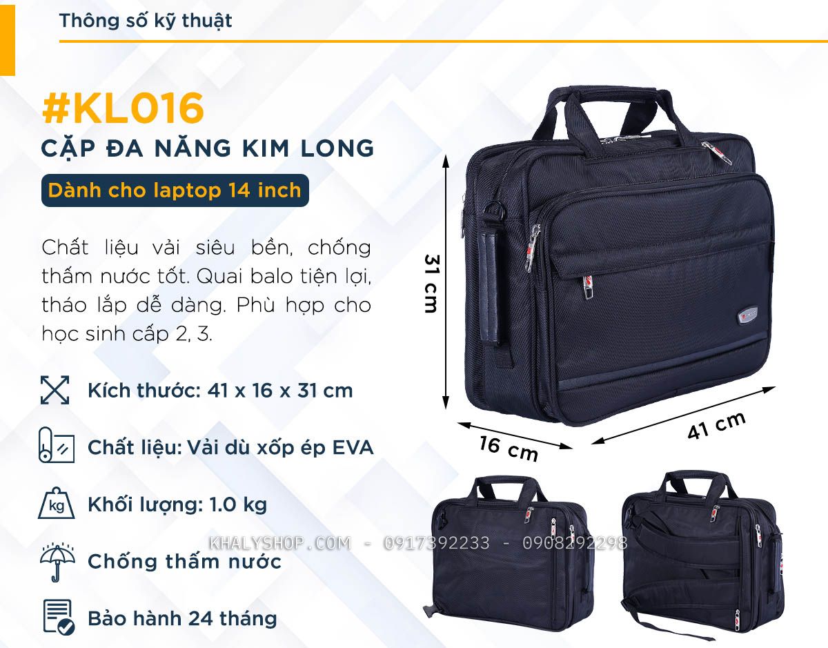 Cặp đa năng nhiều ngăn KL032 màu đen - 570NBLKL032 ( 40x16x30cm )