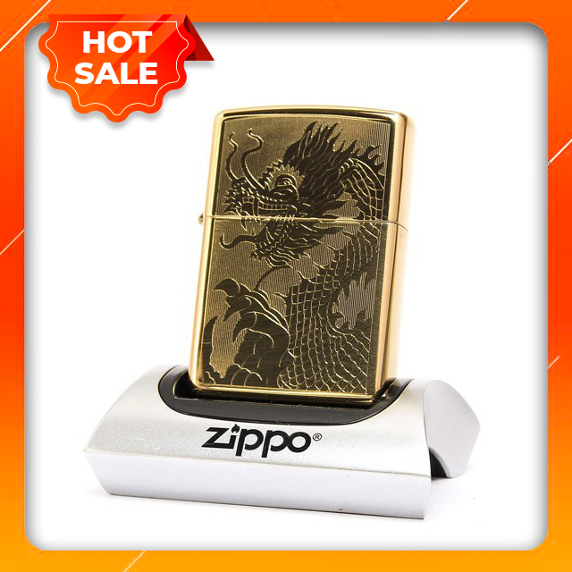 Vỏ hộp quẹt bật lửa zippo mỹ chính hãng khắc rồng vàng - dùng xăng bấc đá cao cấp