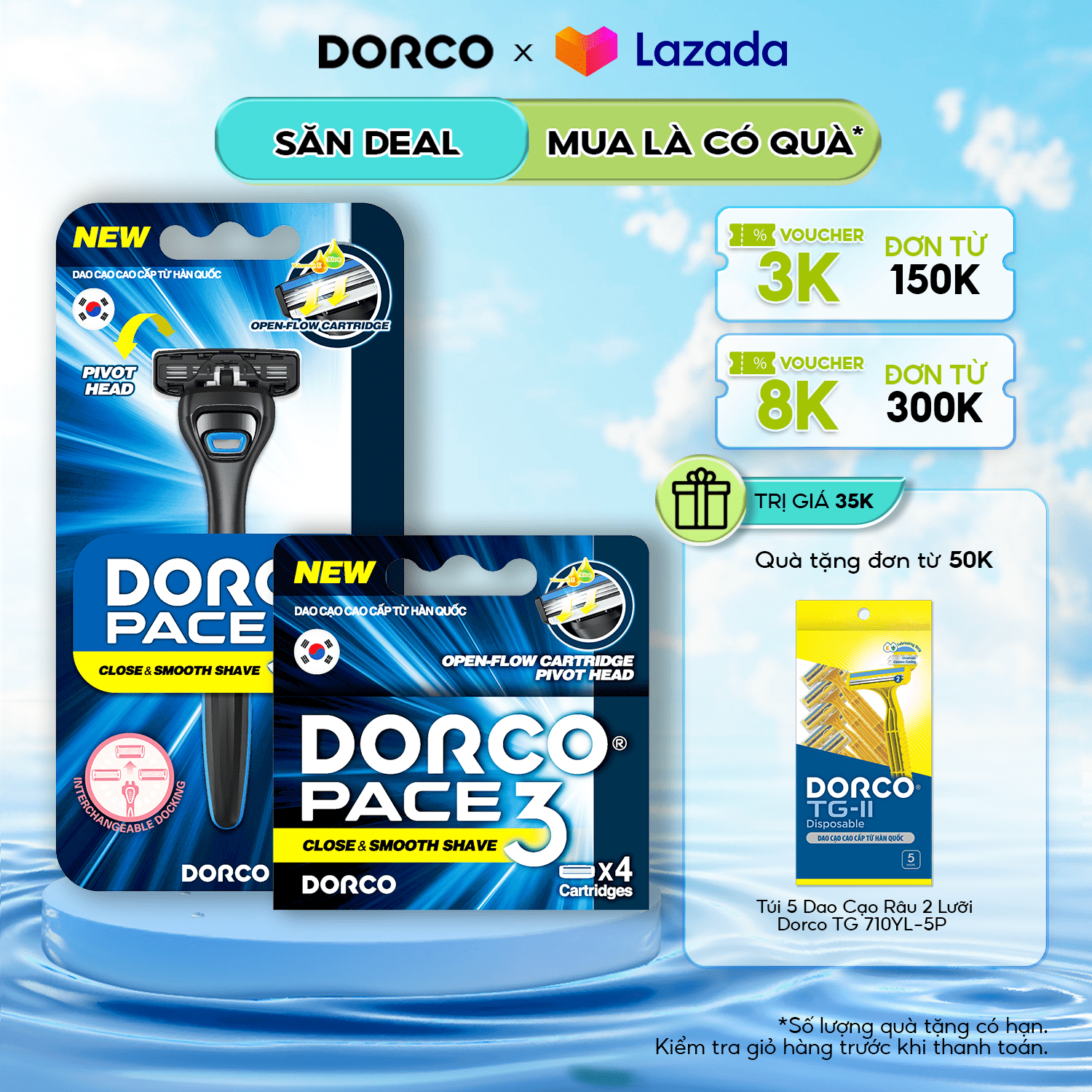 Combo hộp dao cạo râu 3 lưỡi và hộp 4 đầu thay thế dorco pace 3